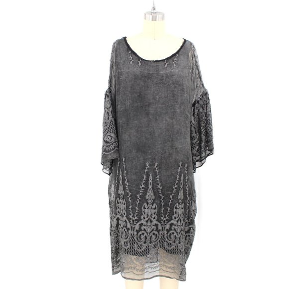 Save The Queen Gray Silk Lace Shift Dress w/Lining - Picture 4 of 13